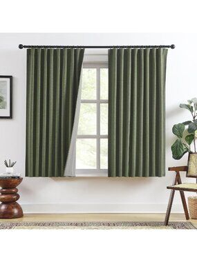 Dark Olive Green Blackout Curtains Set - 63" Thermal Insulated Drapes, 2 Panels
